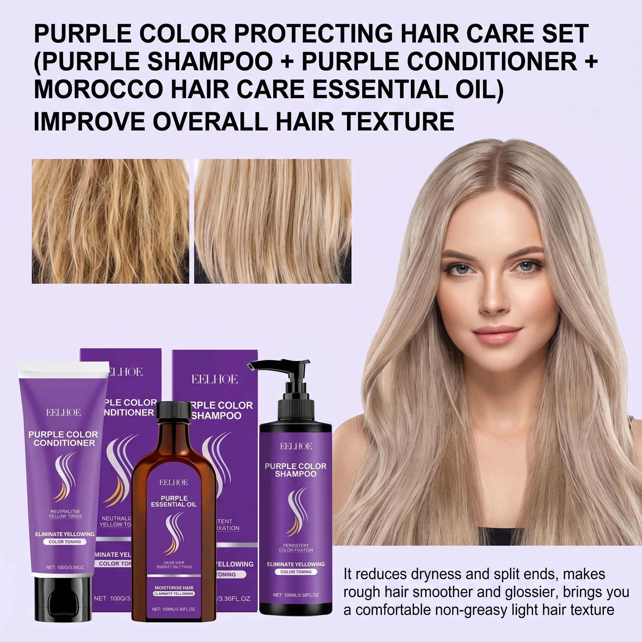 Hair Care Color - Lila Shampoo-Set mit Conditioner, Haaröl, Serum,