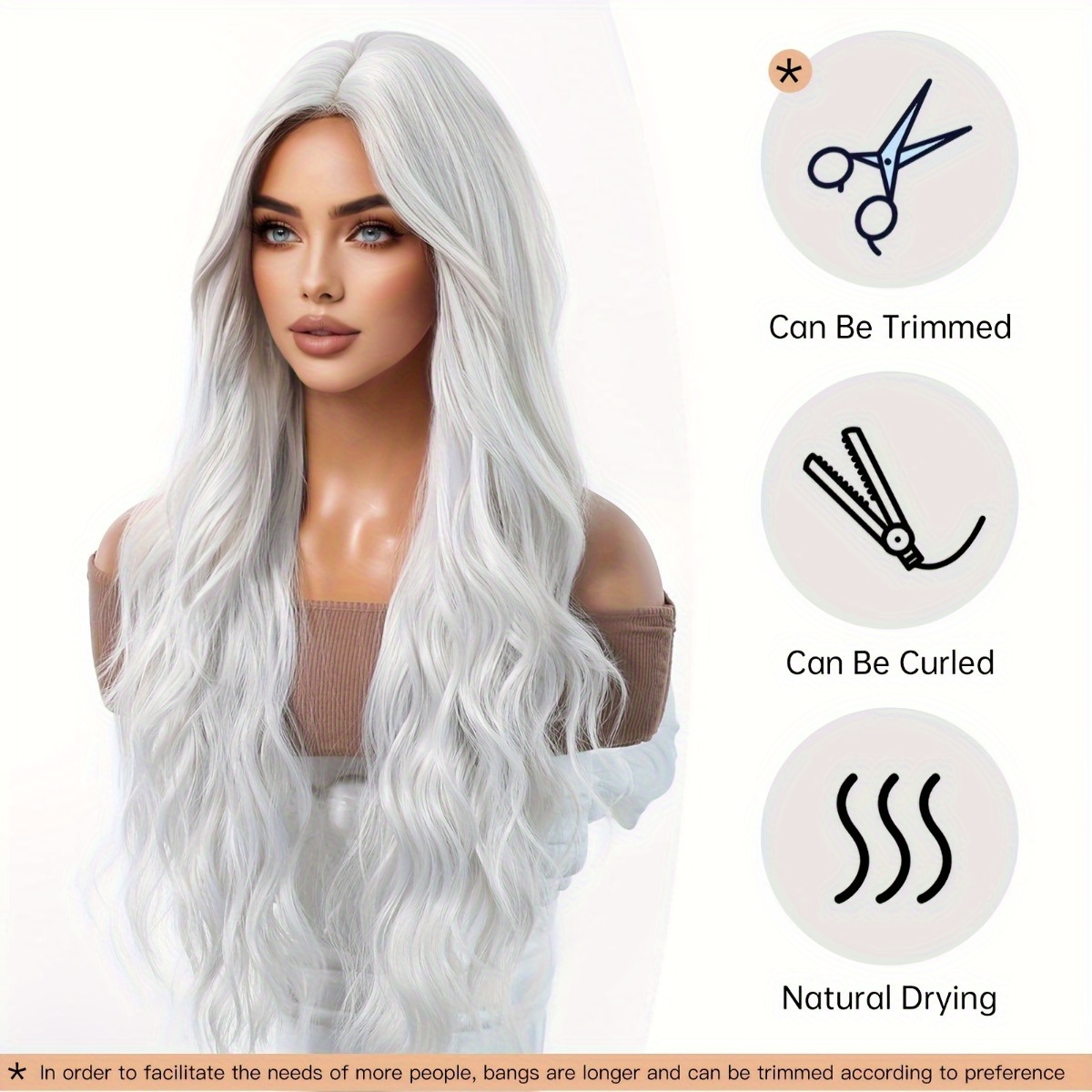 Hair Care Long Hair - Kunstfaser-Perücke der Marke Anxin: Silberweiße natürliche