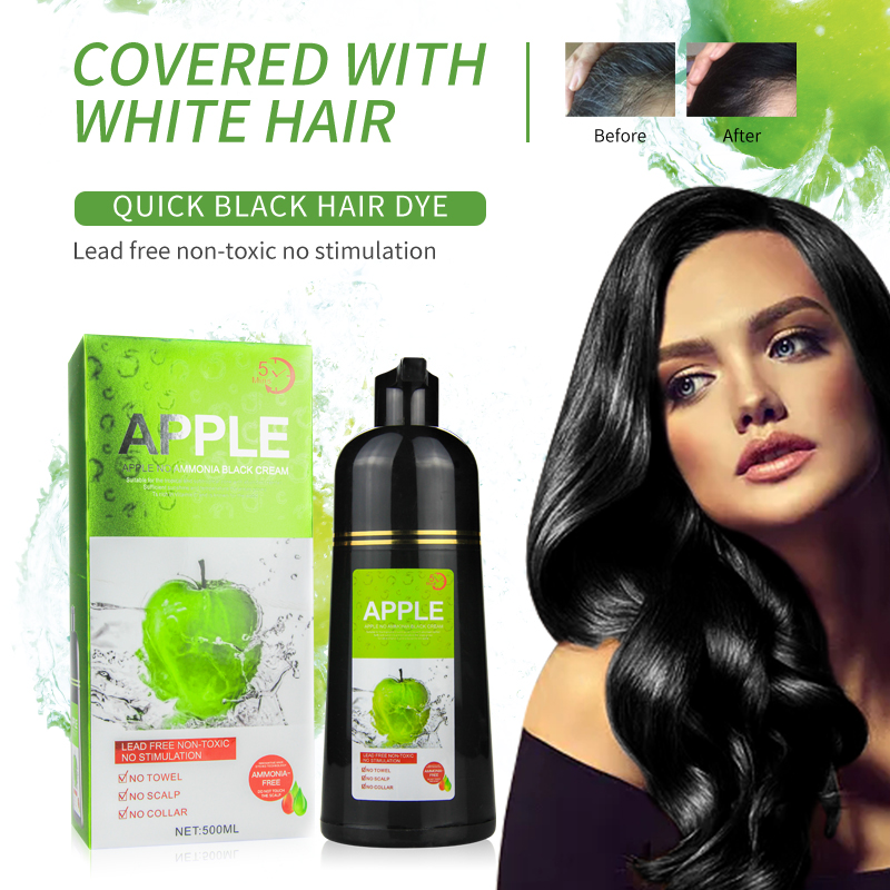Hair Care Herbal - Natürliches schwarzes Apfel-Haarfärbe-Shampoo, natürliches, ammoniakfreies Fruchtextrakt-Haarfärbe-Shampoo,